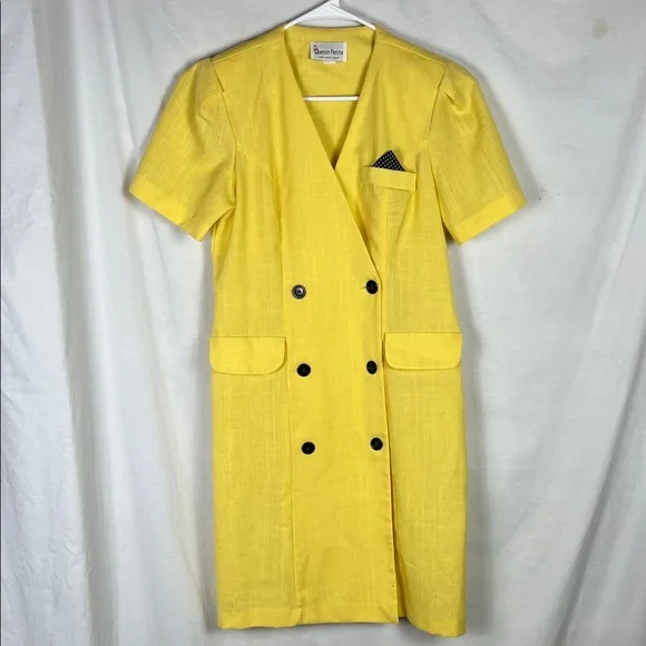 Vintage Union Made Damon Petite Yellow Button Up Career Dress - Picture 1 of 14